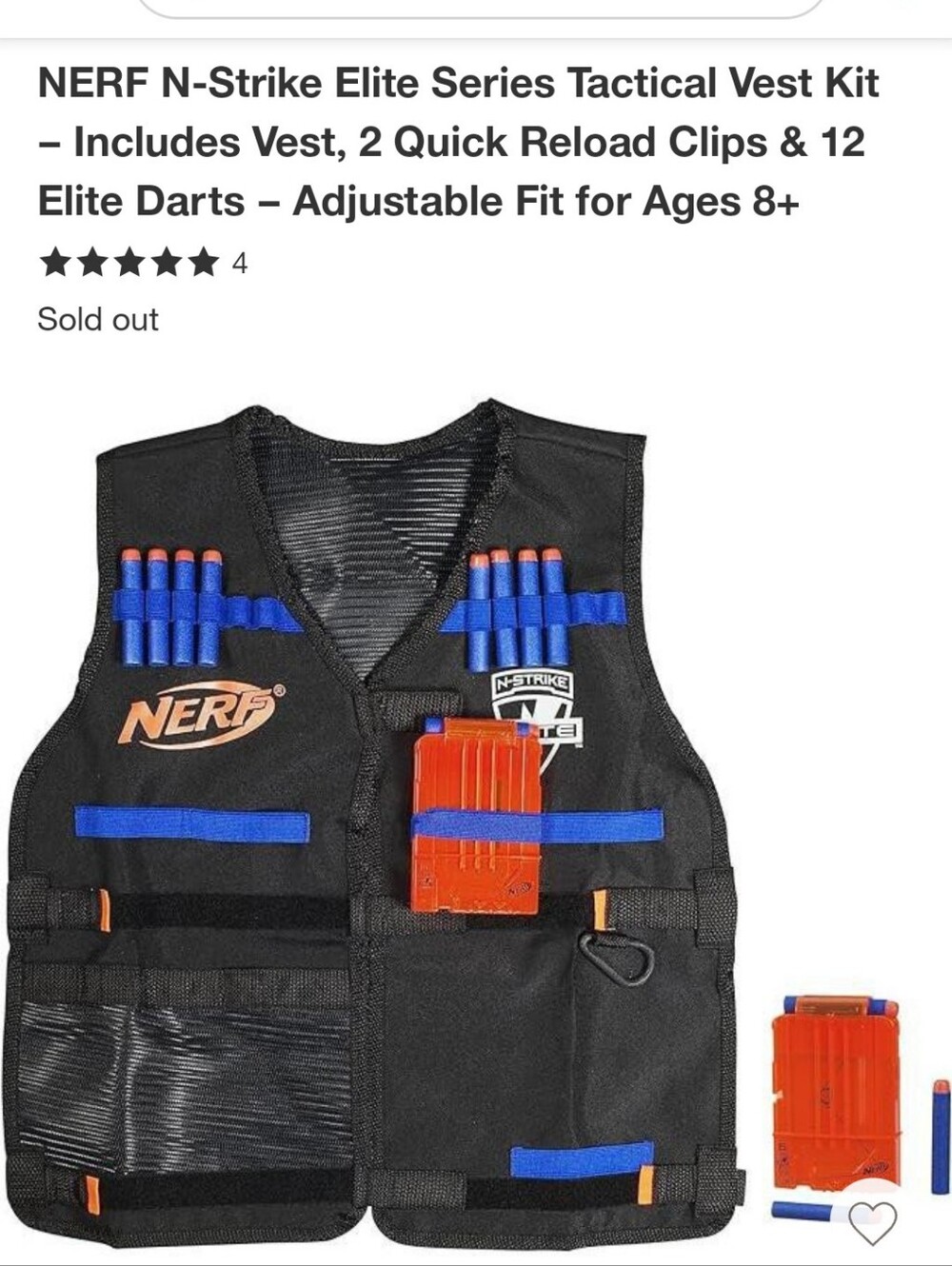 Nerf Black Tactical Vest with Blue Straps and Orange Accents